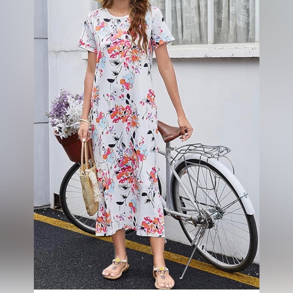Floral Maxi Dress in White and Pink - Picture 2 of 16